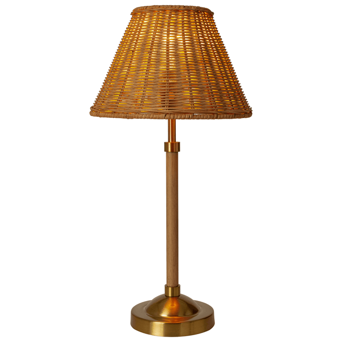 Wood Finish Table Lamp With Rattan Shade - Table Lamps - The Well Appointed House
