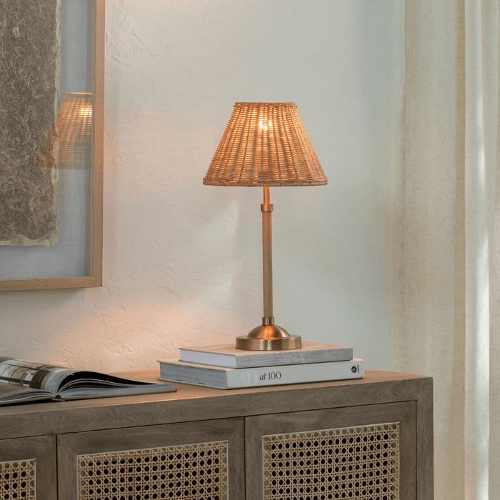 Wood Finish Table Lamp With Rattan Shade - Table Lamps - The Well Appointed House
