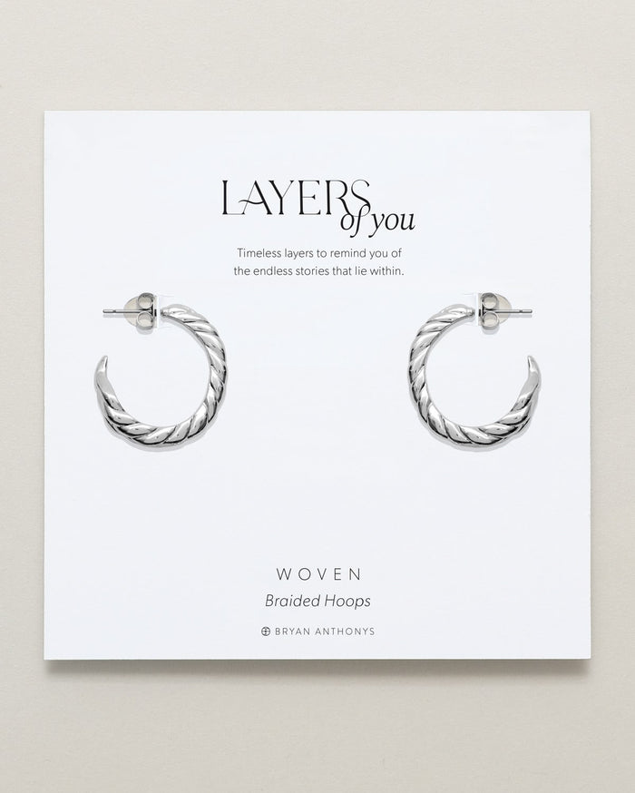 Bryan Anthonys Layers of You Silver Woven Braided Hoops On Card