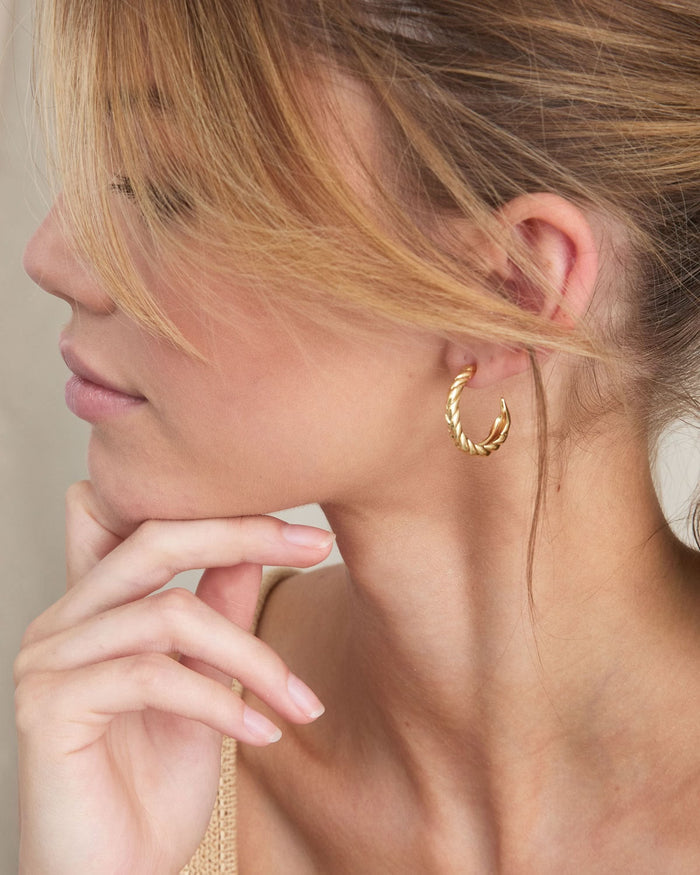 Woven Braided Hoop Earrings on model
