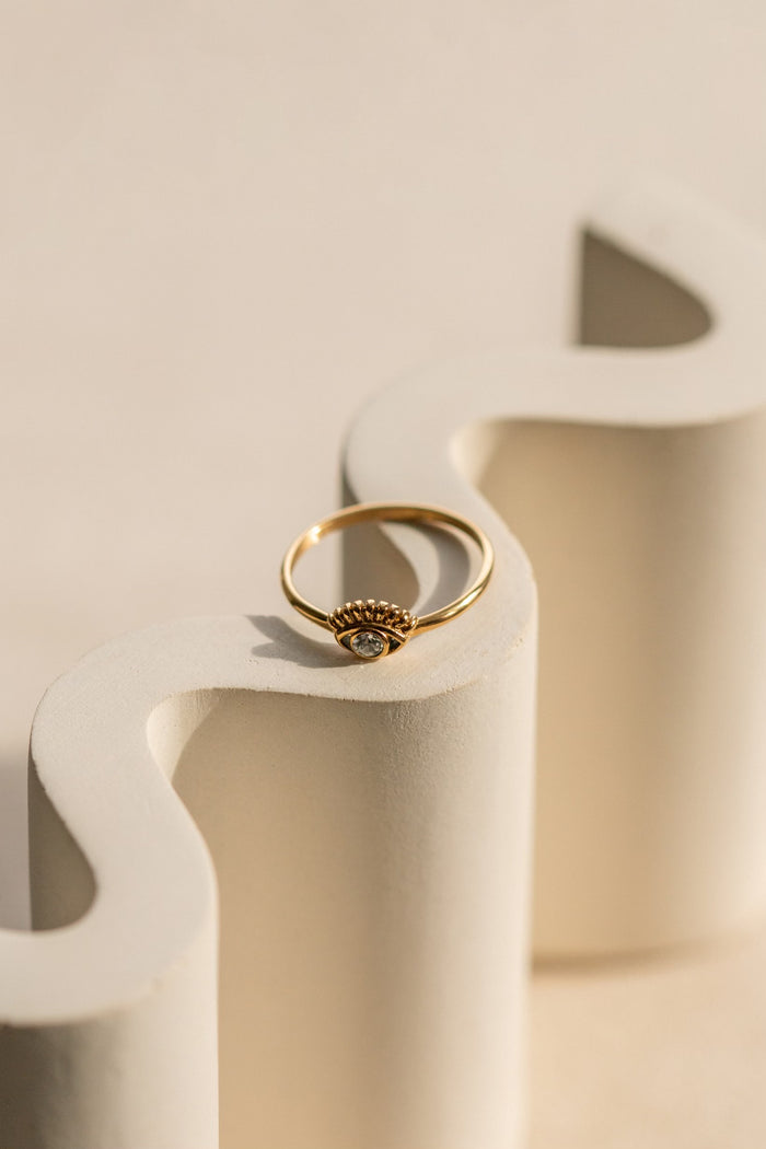 Yaz evil eye ring in 18k gold vermeil with a tiny CZ center stone