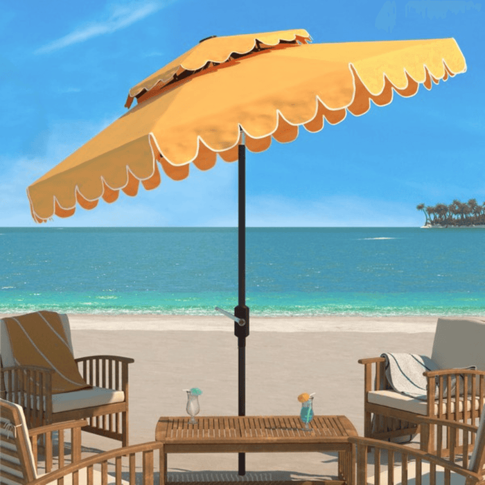 Yellow Scalloped Edge 9' Crank Double Top Outdoor Patio Umbrella - Outdoor Umbrellas - The Well Appointed House
